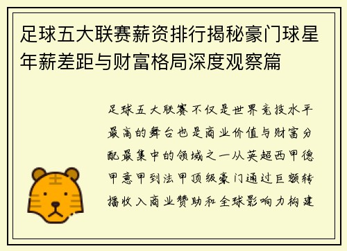 足球五大联赛薪资排行揭秘豪门球星年薪差距与财富格局深度观察篇